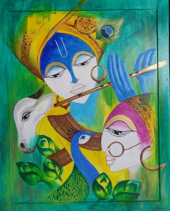 Radha Krishna Abstract painting - Paintings