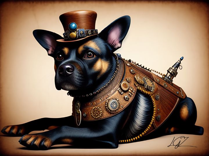 Black dog wearing a steampunk outfit - LGZ Gallery - Digital Art, Animals,  Birds, & Fish, Dogs & Puppies, Other Dogs & Puppies - ArtPal