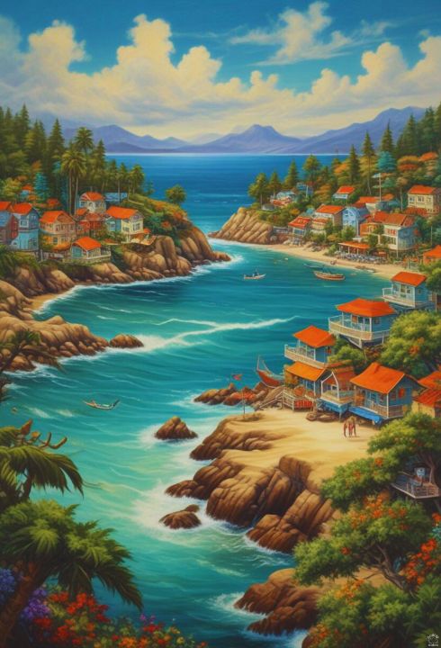 Beach Village - Offbeat Creations - Digital Art & AI, Landscapes ...