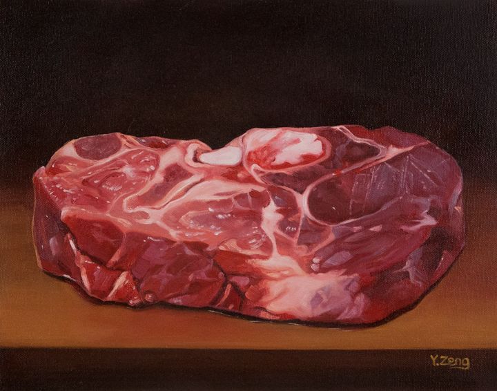 Raw steak oil painting - Yue Zeng