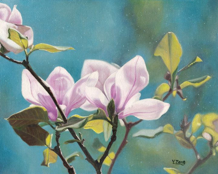 Magnolia oil painting - Yue Zeng