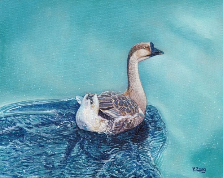 Oil painting on a Canada goose feather - Yue Zeng Art Studio