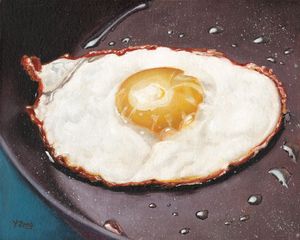 Fried egg in pan oil painting - Yue Zeng