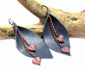 Large Blue Leather Earrings - Luna Essence Artistic Jewelry & Handbags