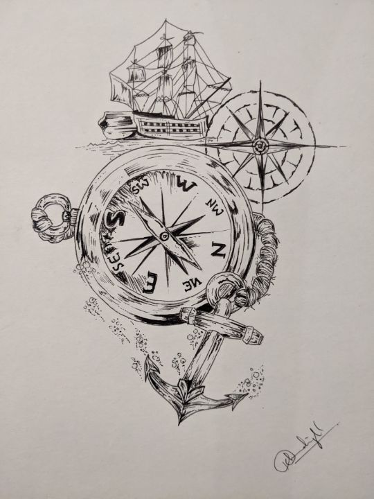 drawing compass tattoo