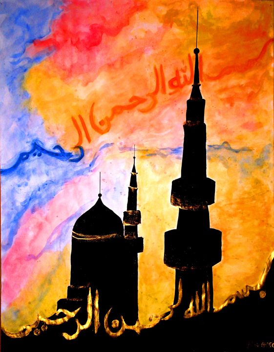mosque silhouette painting