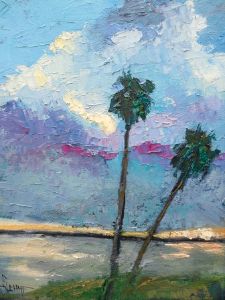 Palms and Storm Clouds Oil Painting