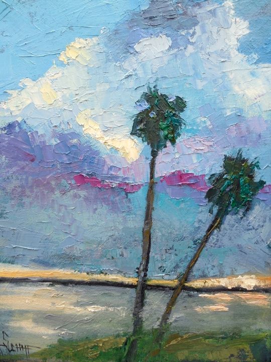Palms and Storm Clouds Oil Painting - Carol Schiff Studio