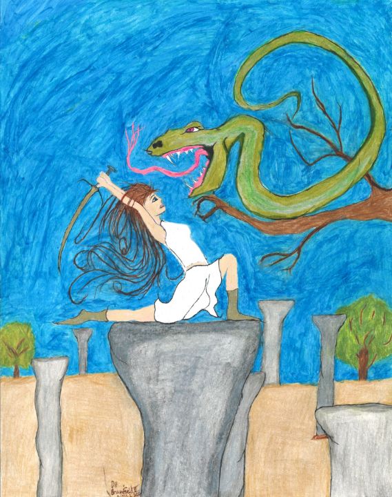 Princess battles Snake Dragon - David H Brumfield II's Fantasy Realm