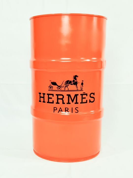 Baril Métal HERMES 60L Orange Mat – Décoration Industrielle, Coffre Rangement Vintage