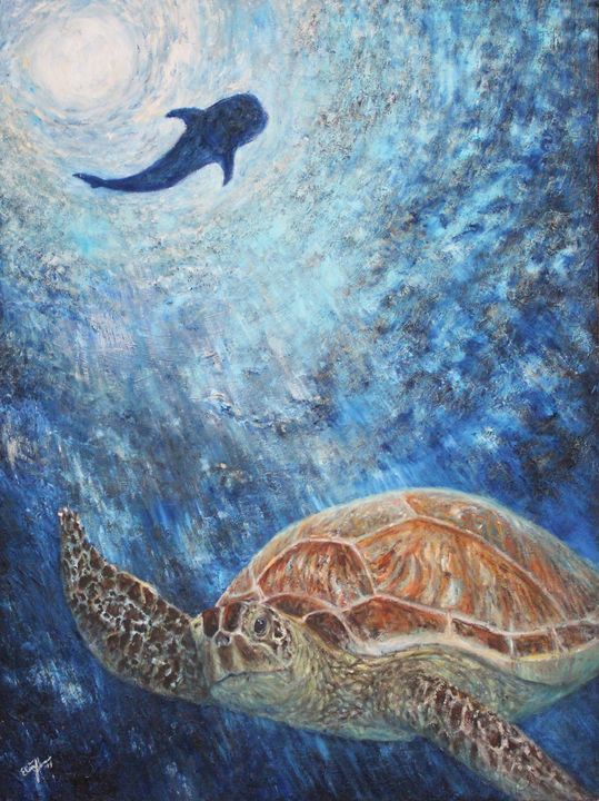 Green Sea Turtle and Whale Shark - Elin Johnsen Art
