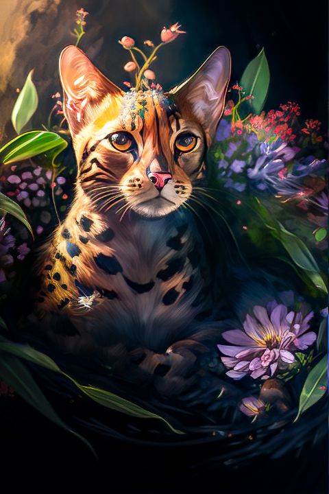 Bengal Kitten In A Basket Of Flowers - Studio 618