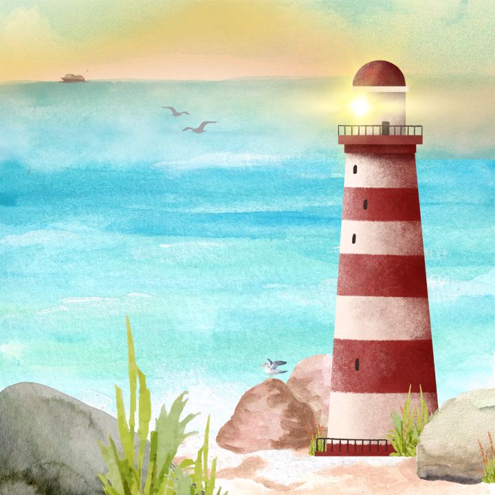 Lighthouse Red Stripe - Tina Mitchell Art