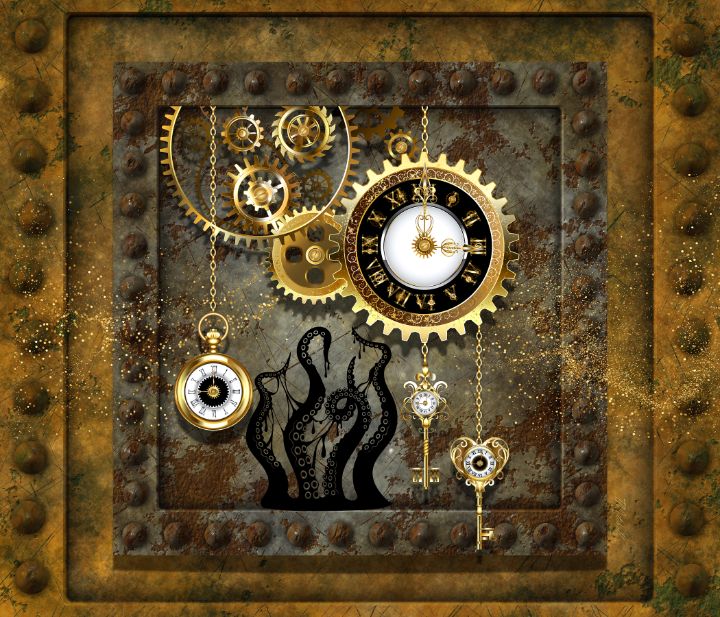 Steampunk Octopus Professor Wall Clock