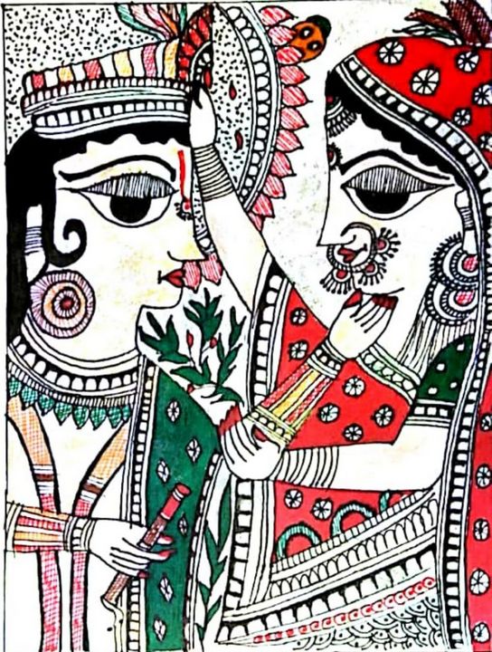 How to draw MADHUBANI PAINTING | Pencil Colours | ♡ - YouTube