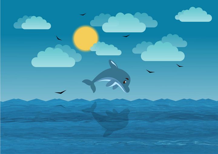 Sea view joy with dolphins - Illustrations by aqsa