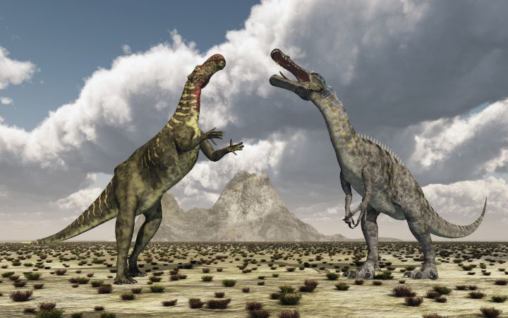 Altirhinus and Suchomimus fight - Michael Rosskothen - Digital Art & AI ...