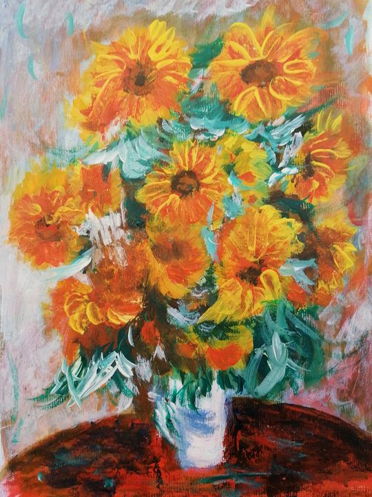 Sun Flowers - Blue Can Fine Art