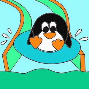 Penguin on water slide