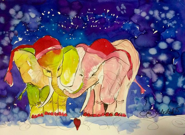 CHRISTMAS ELEPHANTS SÏRÏ Paintings & Prints, Animals, Birds, & Fish