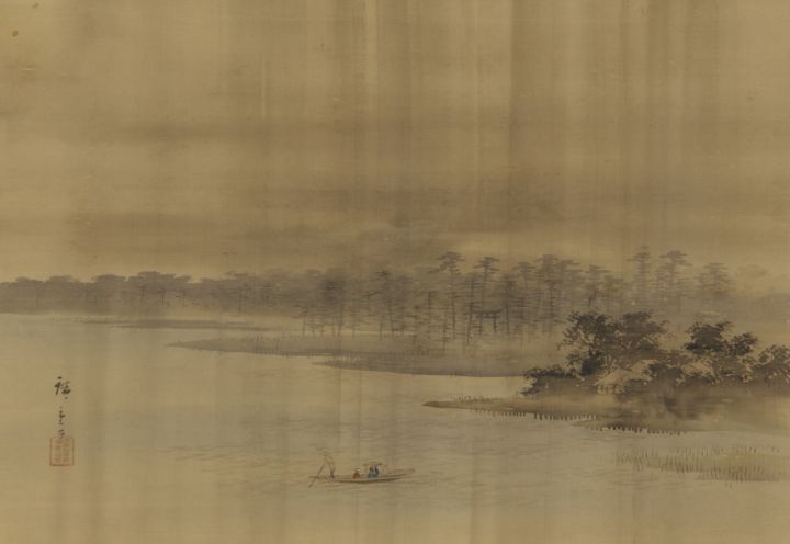 River landscape and temple in the ra - Unique Artworks Collection