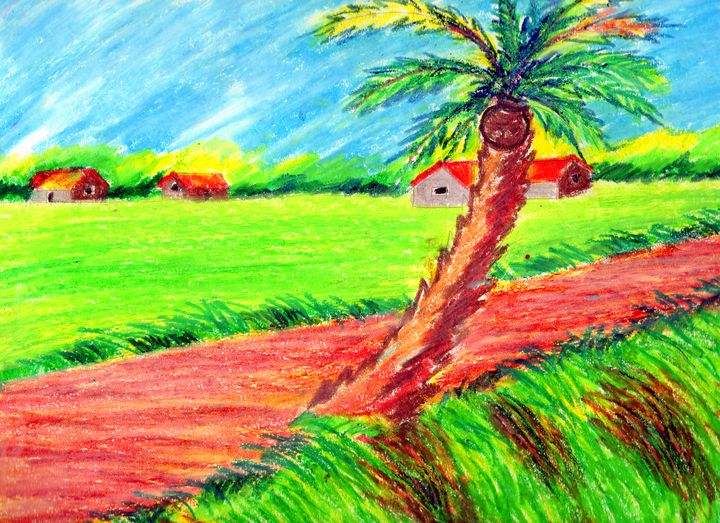 How To Draw Rice Field Scenery Easy And Nice | Drawing Rice Field Scenery  Nice With Oil Pastels - YouTube