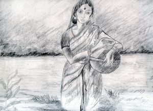 Swetha Arts  Pencil Sketch of a Village Girl
