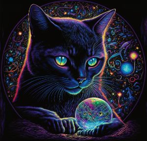Black Cat Looks into Crystal Ball - Designs by Dizzle