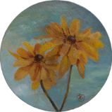 Oil painting, diameter 20 cm, yellow