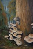 The painting shows fungi growing on