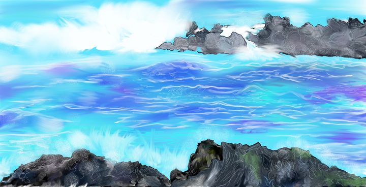 Waves over Rocks - Travel Sketches