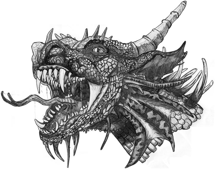 Dragon Head Guillotine Drawings Illustration Fantasy Mythology Magical Dragons Beasts Artpal