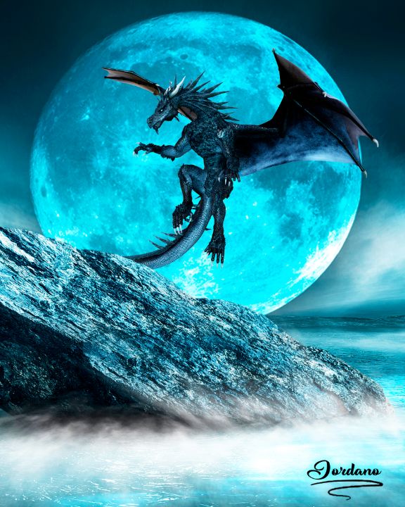 On sale Dragon painting with warrior Moonwater