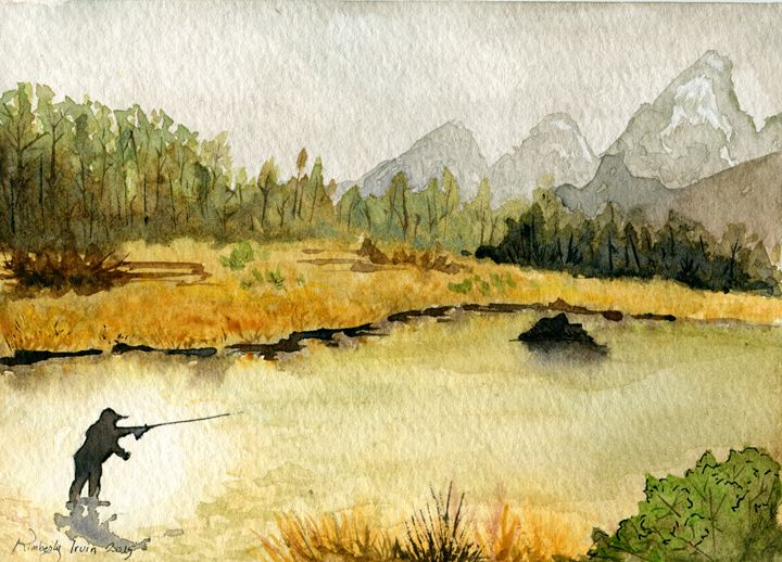 Fly Fisherman In The River Art Print