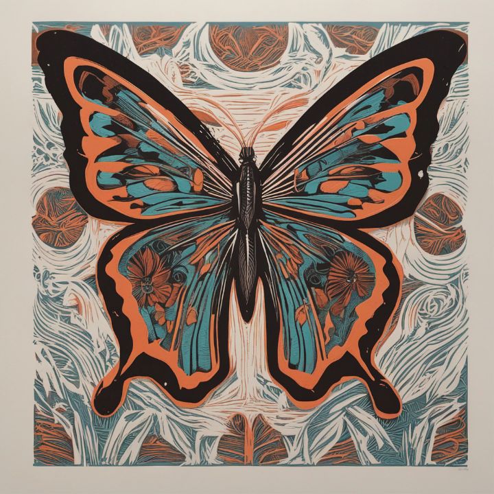 Linograph Butterfly Art - Cryptofunk Creative - Paintings & Prints