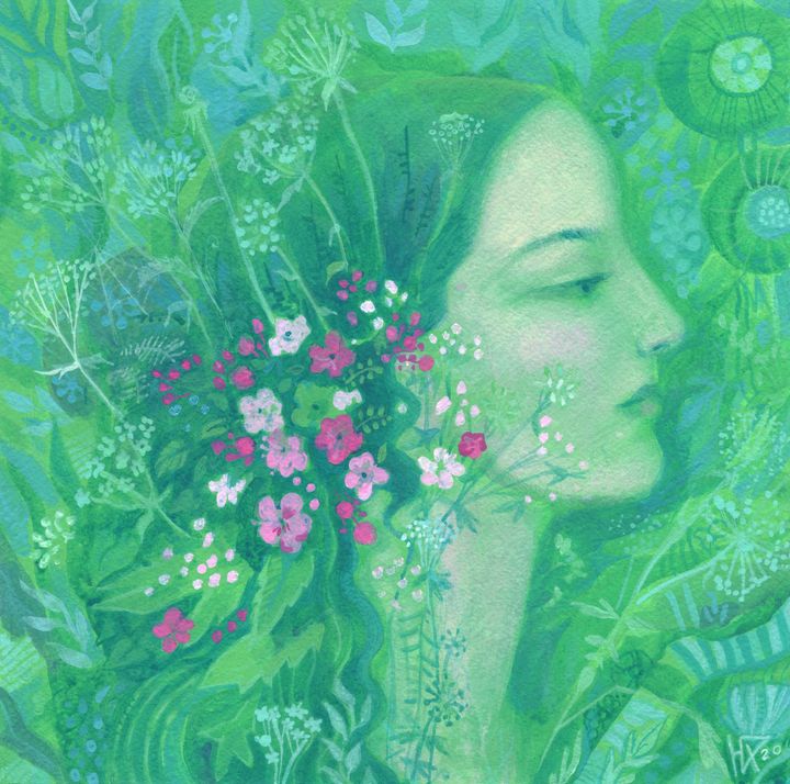 Summer Girl Portrait in Green Shades - Julia Khoroshikh