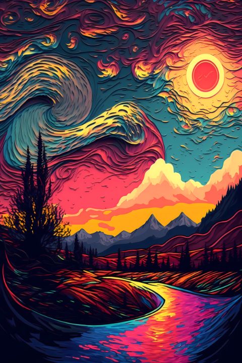 Bright Colors Painting Landscape - The Creative Spot - Digital Art