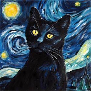 The Starry Night Black Cat Painting - The Creative Spot