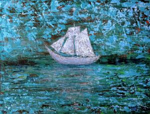 Art painting of the white boat
