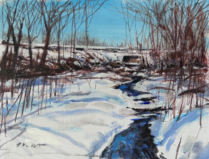 Winter creek landscape store painting