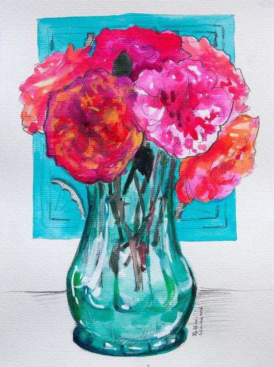 vase with roses drawing