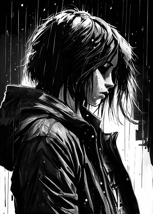 Sad Anime Girl in the Rain