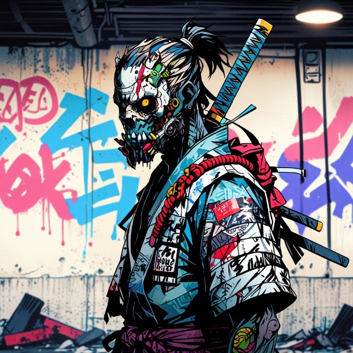 Zombie Samurai Street Art - Japan-In - KtpDsgn - Digital Art & AI