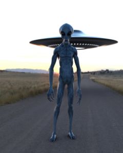 Alien and UFO on Secluded Road - Thomas Hauser