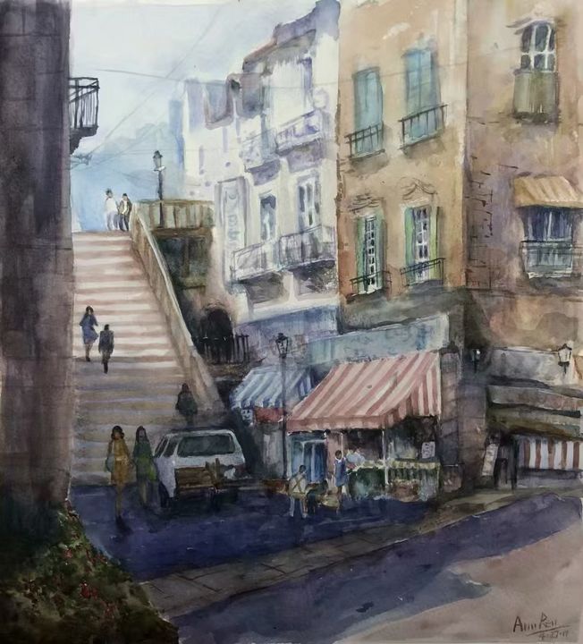 European Town - Ann Ren - Paintings & Prints, Landscapes & Nature ...
