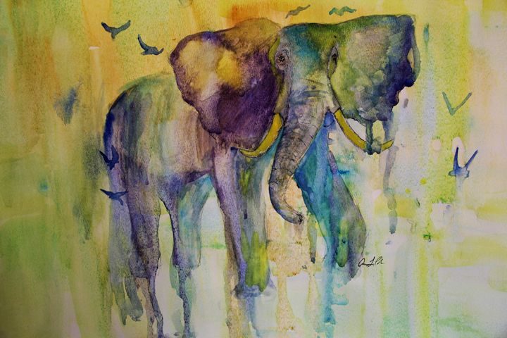 Elephant in the rain - Anna Poh Art