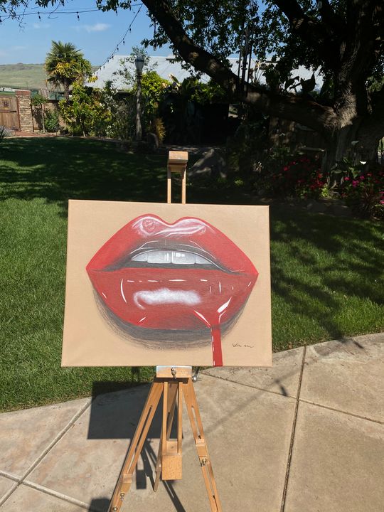 Red glossy dripping lips - Ethan Azevedo