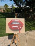 Red dripping lips original painting