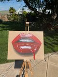 Red dripping lips original painting