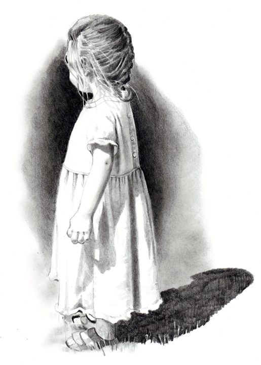 Realistic African American Drawing of a Little Girl Praying with a